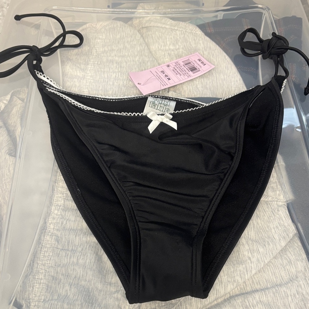 wild fable Black Tie-Side Bikini Bottom with White Trim